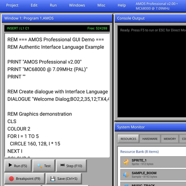 AMOS Professional Command Interpreter Simulator