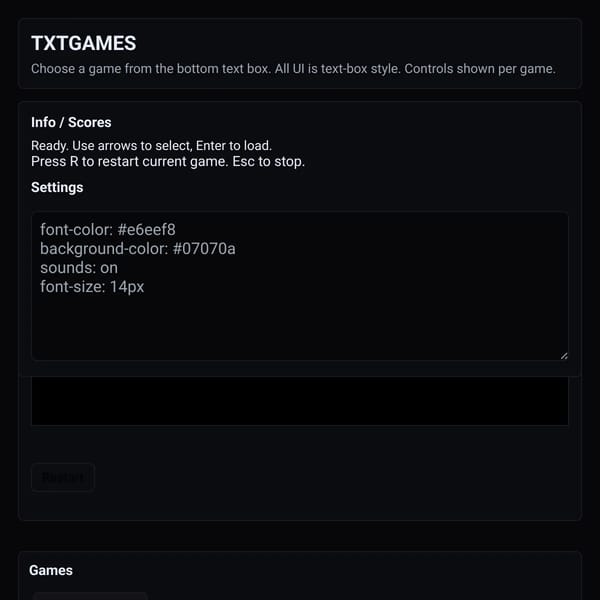 TXTGAMES — Text Box Games
