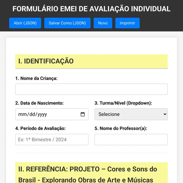 FORMULÁRIO EMEI DE AVALIAÇÃO INDIVIDUAL