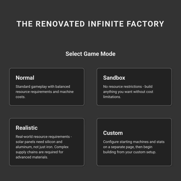The Renovated Infinite Factory