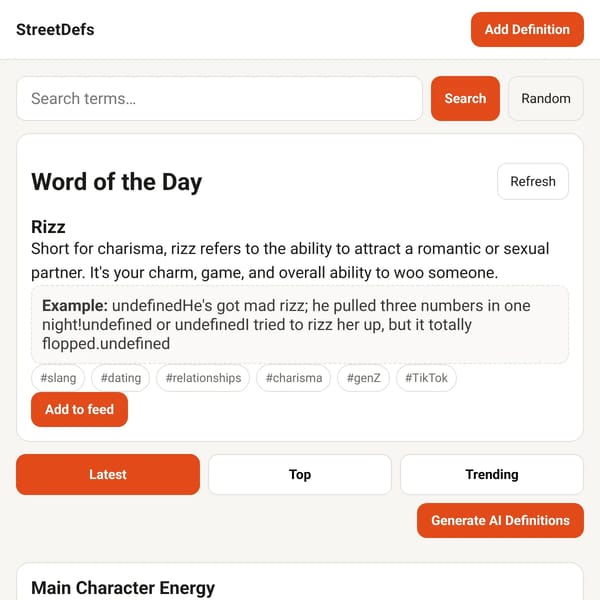 StreetDefs — AI Urban Dictionary