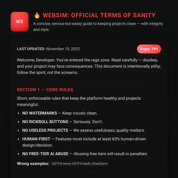 WebSim: Official Terms of Sanity (TOS)