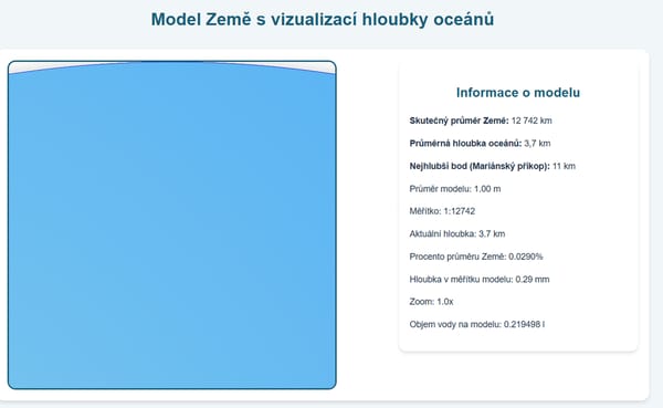 Interaktivní model Země a oceánů s vizualizací hloubky
