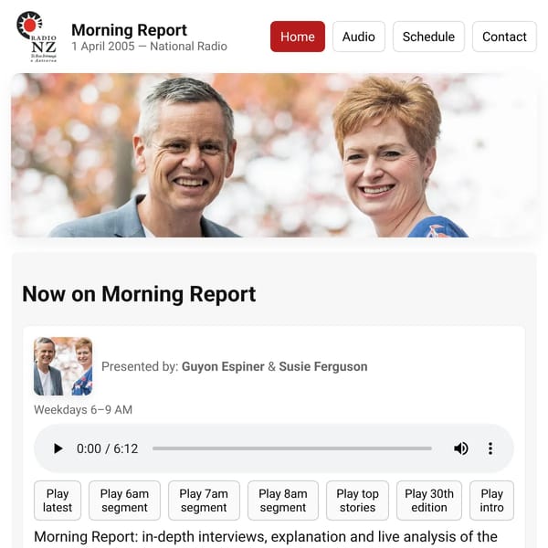 RNZ Morning Report — 1 April 2005 (snapshot)