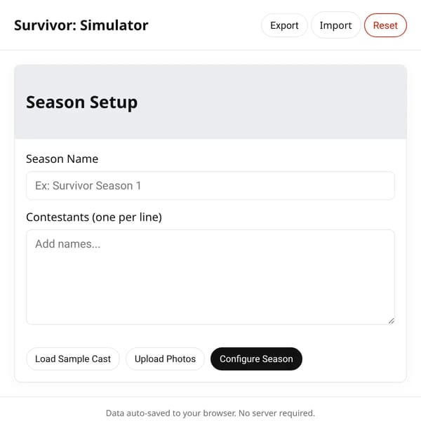 Survivor: Reality Show Simulator