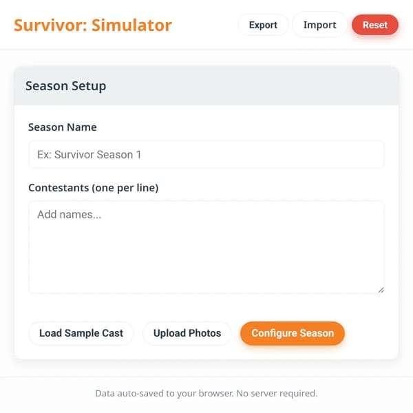 Survivor: Reality Show Simulator