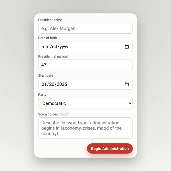 US Presidential Administration Simulator