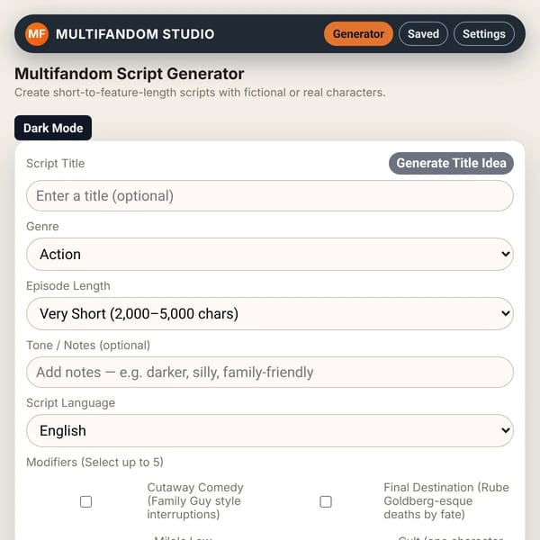 Multifandom Script Generator