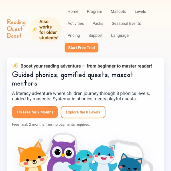 Reading Quest Boost — Homepage