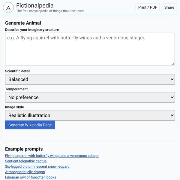 Made-Up Animal Generator – Fictional Wikipedia