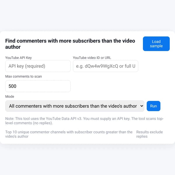 Find commenters with more subscribers than the video author or most subs expect him