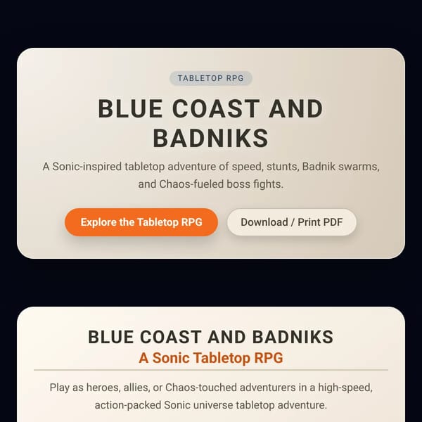Blue Coast and Badniks: A Sonic Tabletop RPG