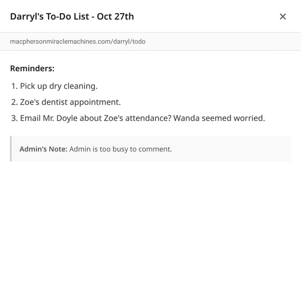 Darryl's To-Do List - Oct 27th