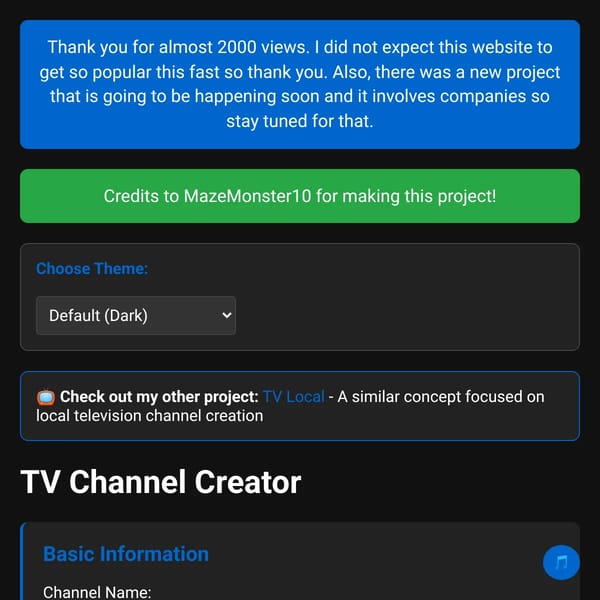 TV Channel Creator (WebsimTV And WebsimCab)
