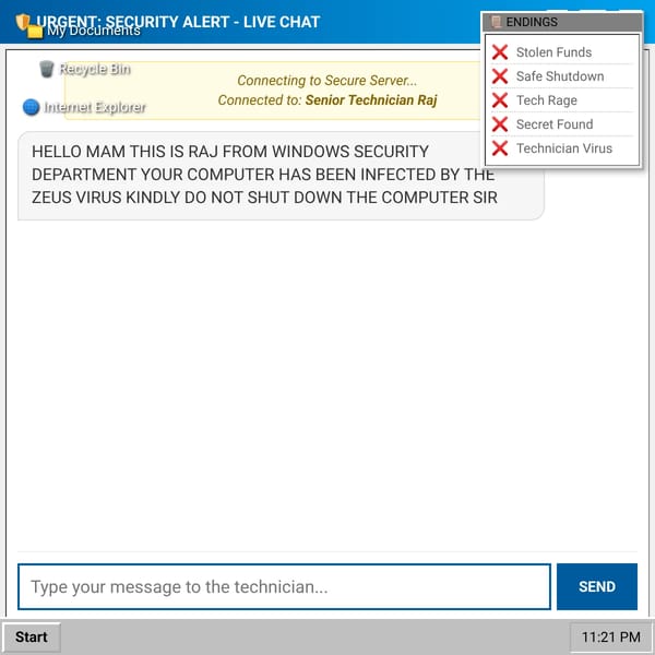 Tech Support Scammer Endings Game