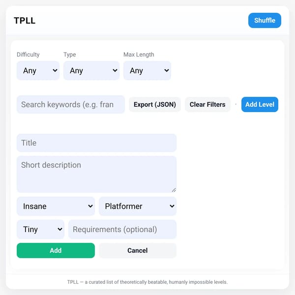 TPLL Theoretically Possible Levels List