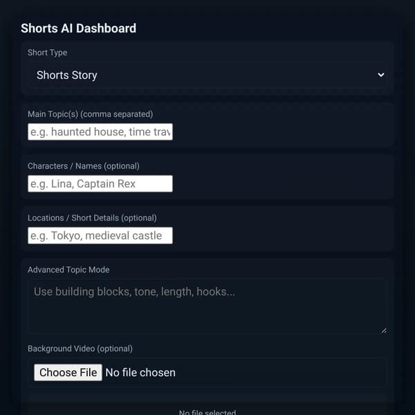YouTube Shorts AI Dashboard