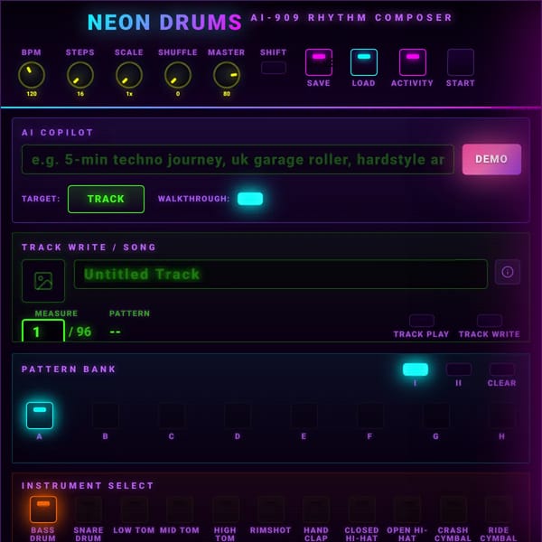 Neon Drums - AI-909 Rhythm Composer