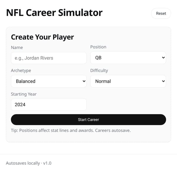 NFL Career sim
