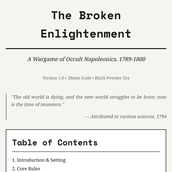 The Broken Enlightenment: A Wargame of Occult Napoleonics