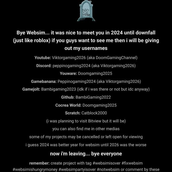 Bye Websim - Goodbye Message