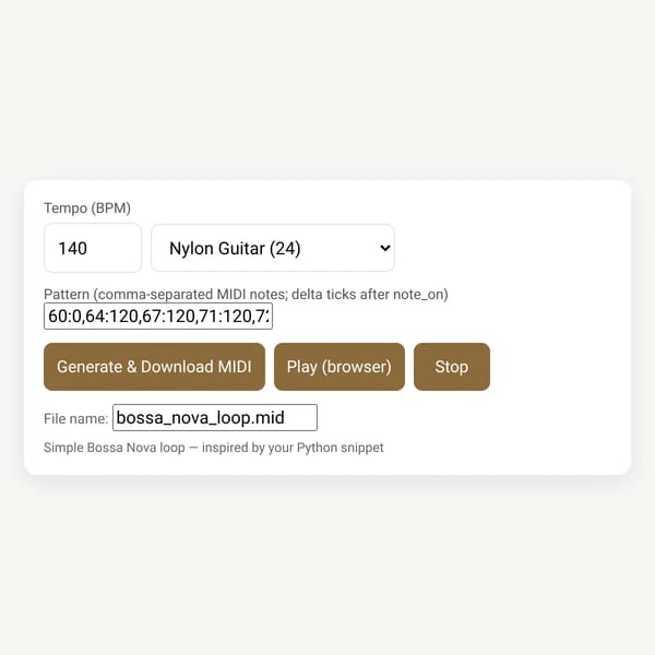 MIDI Generator for Bossa Nova Music Loops