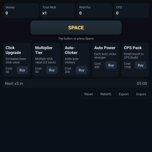 Space Bar Clicker! (Beta GIVE ME IDEAS PLS)