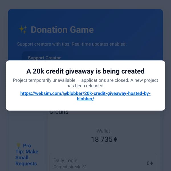 websim credits giveaway