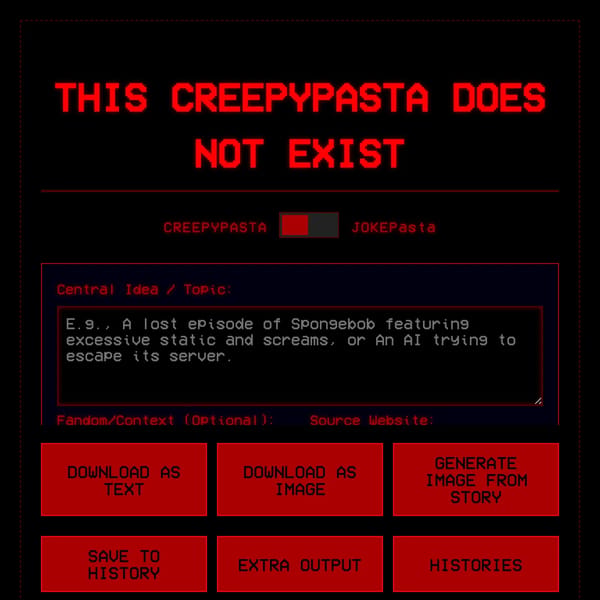 Non-existent Creepypasta Generator [Extra feature edition]