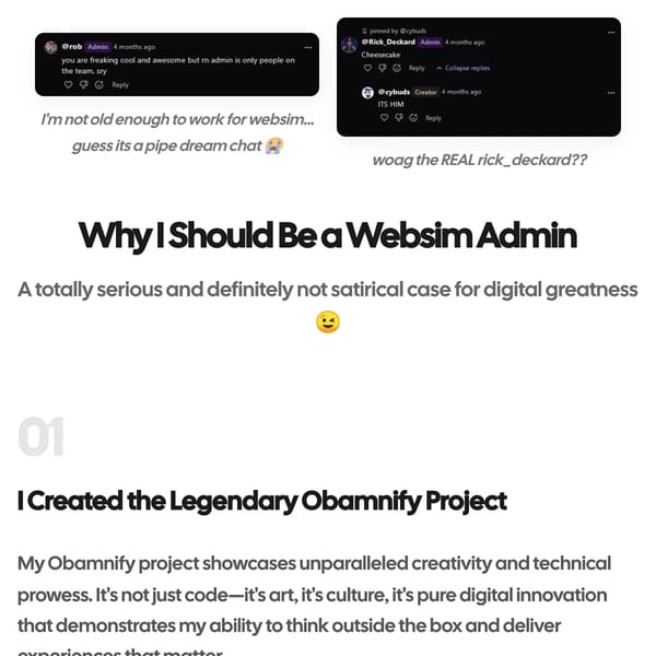 Why I Should Be a Websim Admin
