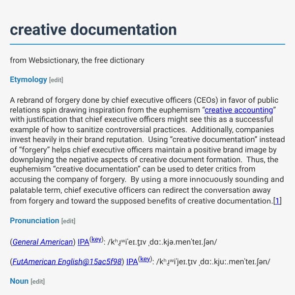 creative documentation - Websictionary, the free dictionary