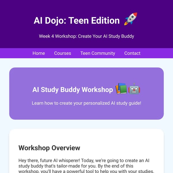 AI Study Buddy Workshop - Prompt Engineering for Teens - AI Dojo