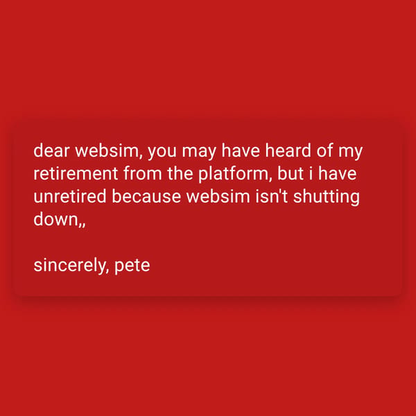 Announcement from Pete