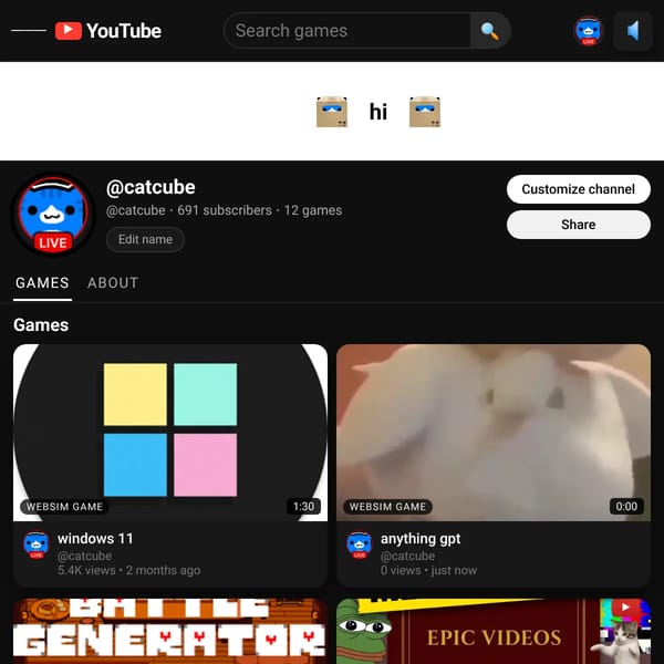 My WebSim YouTube Profile