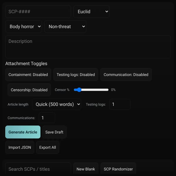SCP Article Generator
