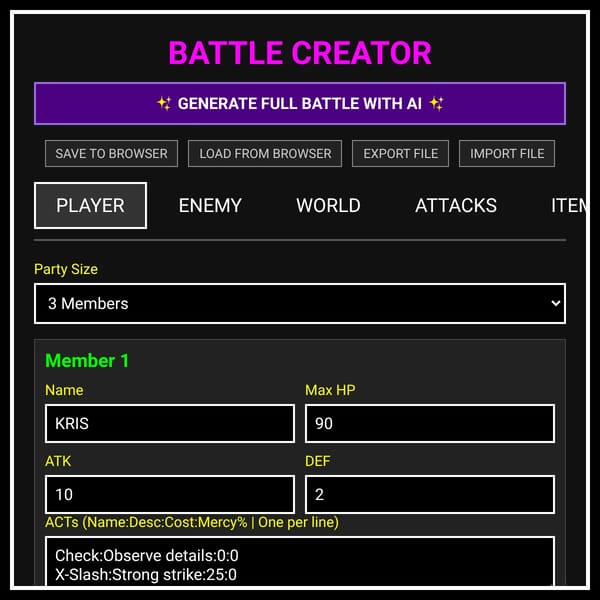 Deltarune fight creator
