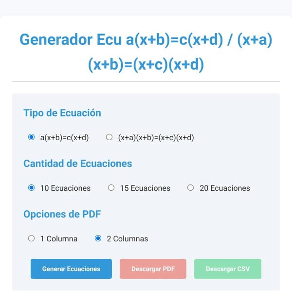 1_Generador de Ecu a(x+b)=c(x+d)/(x+a)(x+b)=(x+c)(x+d)