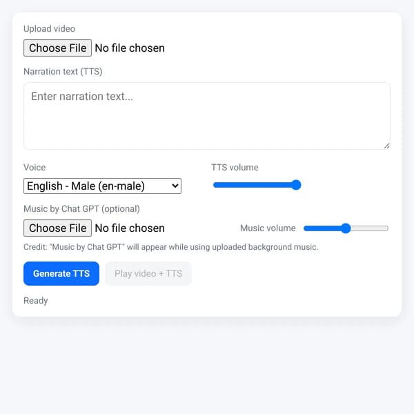 Text → Video (Upload + TTS)