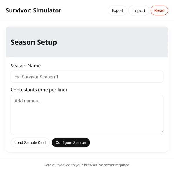 Survivor: Reality Show Simulator
