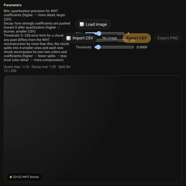 Quadtree WHT Image Encoder