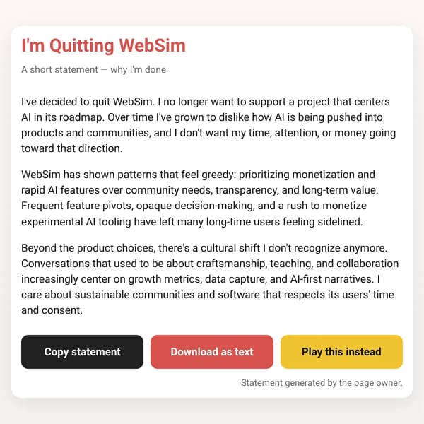 I'm Quitting WebSim