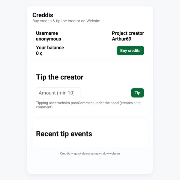 Creddis — Tip & Buy Credits