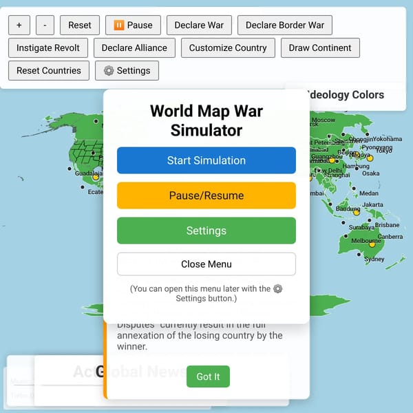 World Map War Simulator