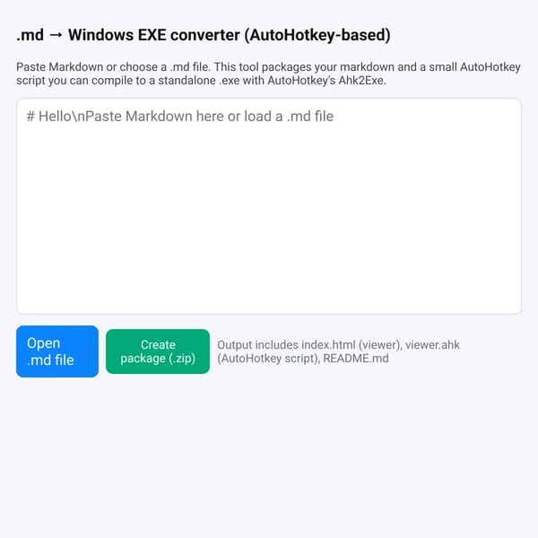 .md → Windows EXE converter (AutoHotkey-based)