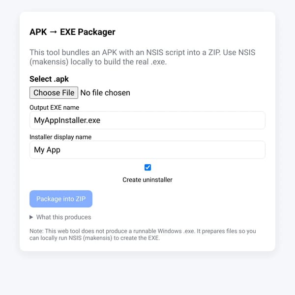 APK → EXE Packager