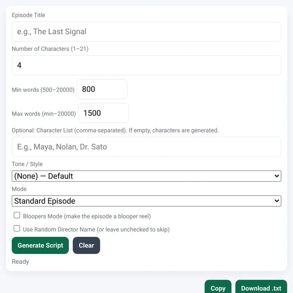 AI Episode Script Generator