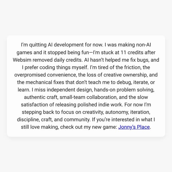 I Quit Developing AI-Generated Games