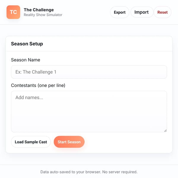 The Challenge: Reality Show Simulator
