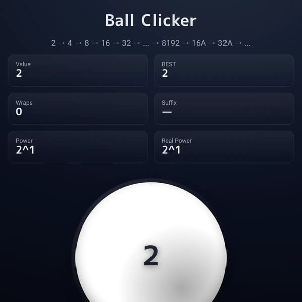 Ball Clicker — Powers of 2 with Alphabet Suffix