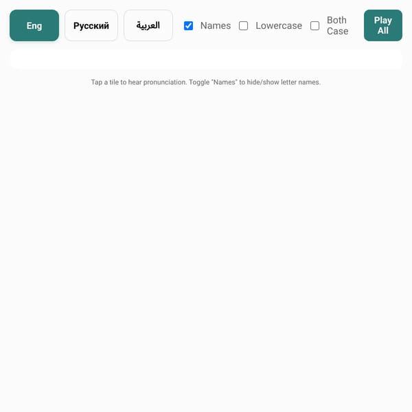 Alphabets — English • Russian • Arabic